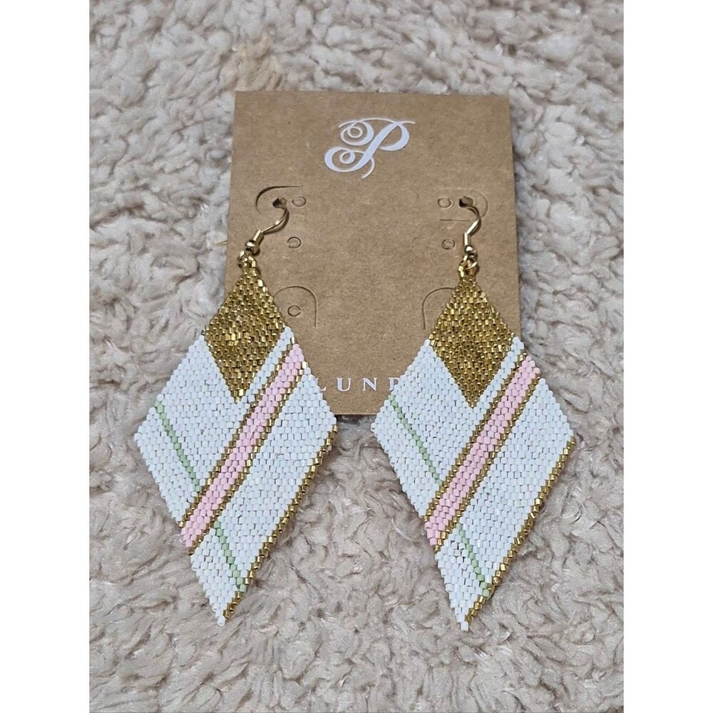Plunder "Lainey" Beaded Chevron Drop Earrings - NIP - Picture 3 of 4